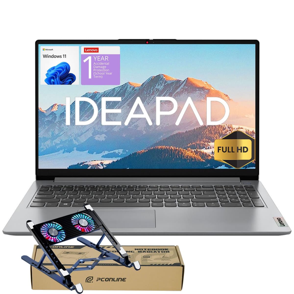 Lenovo IdeaPad 2025 Familiar, Laptop 15.6" FHD, CPU Intel N6000, 12GB RAM, 256GB SSD + 128GB eMMC, Batería 10H, Win11,1 Año ADP + Office 365 con 1TB en la Nube, Pack con Cooler, Uso Diario Ideapad 1