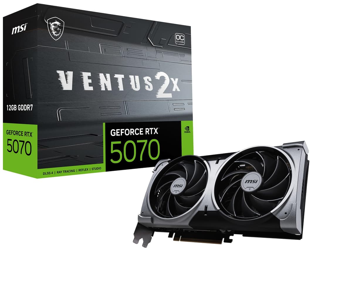 msi Gaming RTX 5070 12G Ventus 2X OC Tarjeta Gráfica (12GB GDDR7,192 bits, Rendimiento Extremo: 2557 MHz, DisplayPort x3 2.1a, HDMI 2.1b, Arquitectura NVIDIA Blackwell) GeForce RTX 5070 12G VENTUS 2X OC/NV