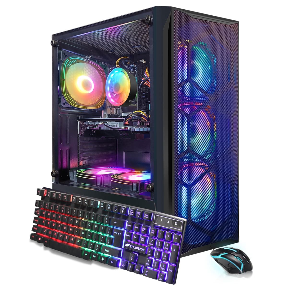 PC de Escritorio STGAubron Gaming, Intel Core i7 8ª Gen hasta 4.1 GHz, Radeon RX 580 8GB, 16GB DDR4, 512GB SSD, WiFi 6, BT 5.2, 6 Ventiladores RGB, Windows 11 Home ABR1924