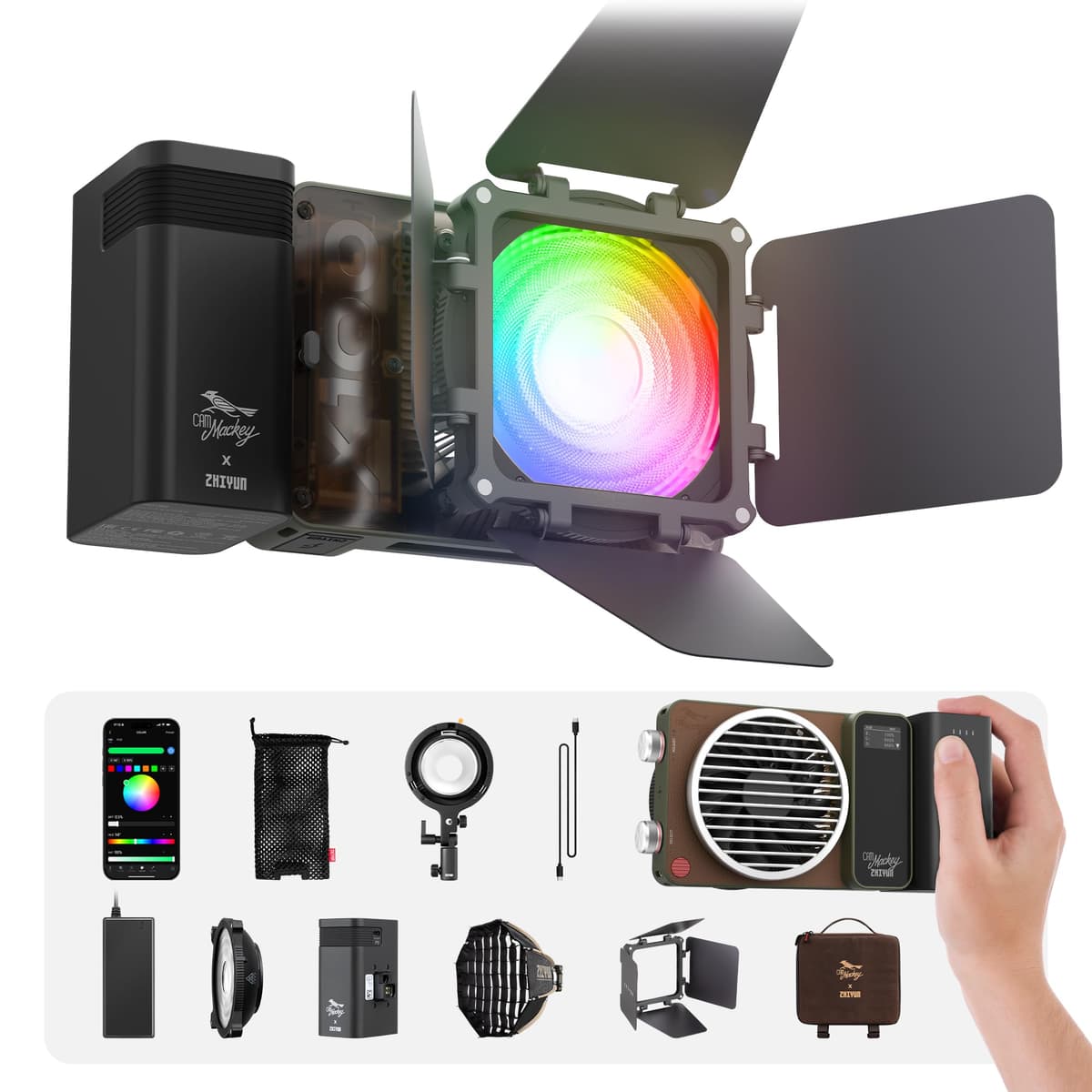 ZHIYUN MOLUS X100 RGB PRO V2 - Luz de Video RGB 100W, CRI≥95/TLCI≥97, 384g, Portátil PLX110PUS