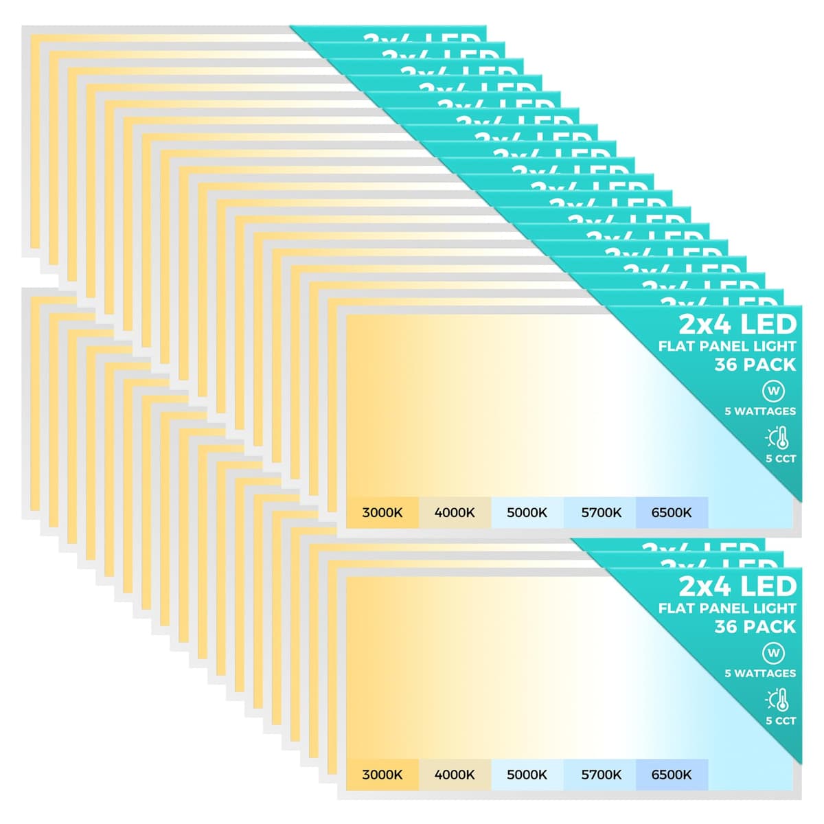 Aphyni 36 Pack Panel LED 2x4 Flush Mount Dimmable, 5 CCT y 5 Potencias Seleccionables FL-55-24-36
