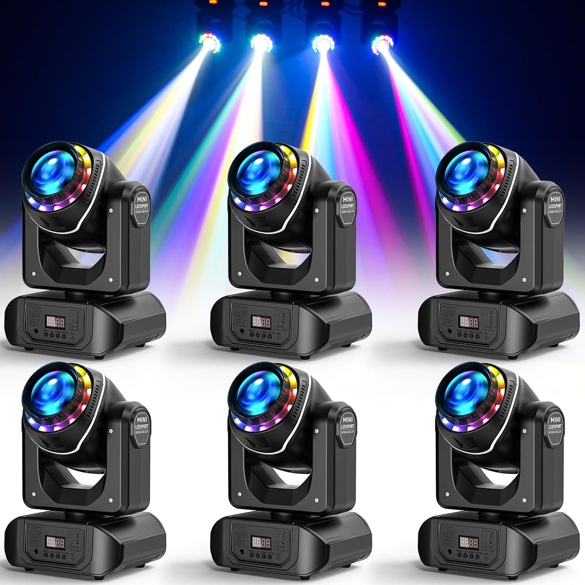 Wiwreenm 6-Pack Luz Moving Head 108W con Control Remoto, 10 Gobos, 8 Colores y Prisma Rotatorio para DJ y Eventos ZQ02061