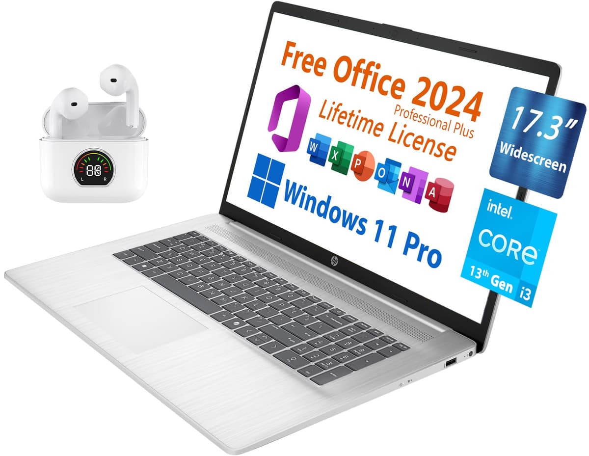 HP 17.3" Portátil Empresarial, Microsoft Office 2021 Gratis con Licencia Vitalicia, Pantalla Ancha HD+, Intel Quad-Core i3-1125G4 3.7 GHz, 16GB DDR4, SSD 1TB, 9.5 Horas de Batería, Windows 11 Pro, Plateado 173cn3003