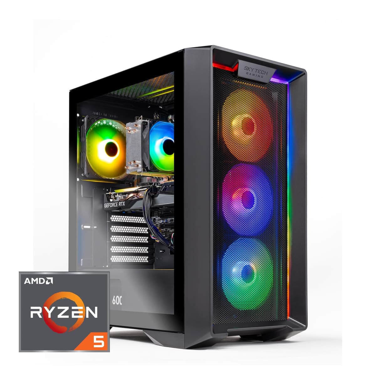 PC de Escritorio Gaming Skytech Nebula, Ryzen 5 5600 3.5 GHz (4.4 GHz Turbo), NVIDIA RTX 3050 6GB GDDR6, SSD 1TB, 16GB RAM DDR4 3200, PSU 650W Gold, Wi-Fi, Windows 11 Home ST-NEBULA-1344-B-AM
