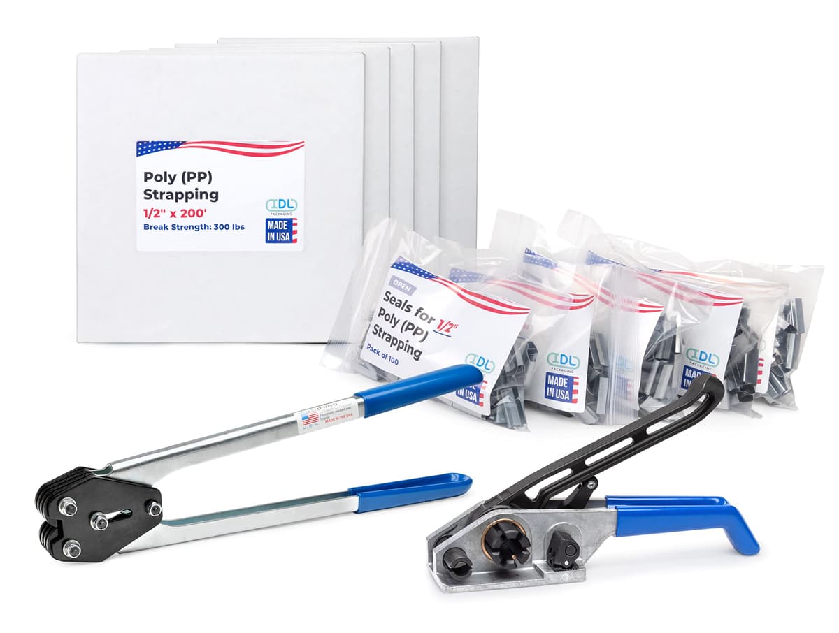 IDL Packaging Kit de flejes PP 1/2" x 1000' (300 lbs) - 500 sellos incluidos US-PPSK.300.1000