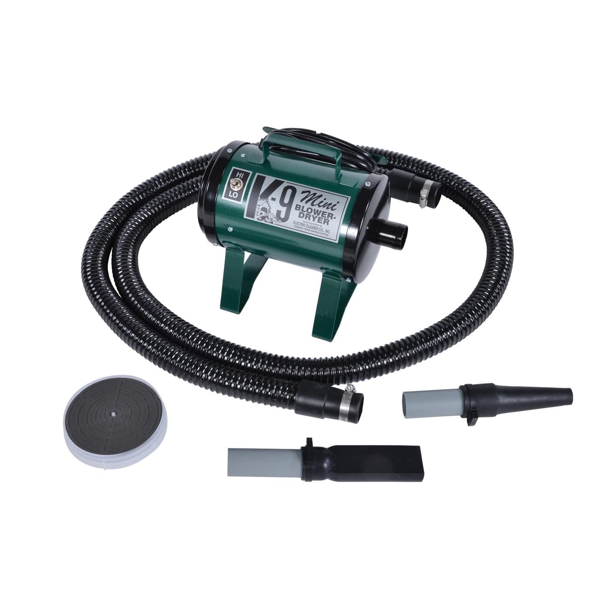 Electric Cleaner Company Secador de Perros ECC Mini K-9 de Alta Velocidad - Secador de Mascotas Portátil con 2 Velocidades, Manguera de 10' y Accesorios, Verde Caza
