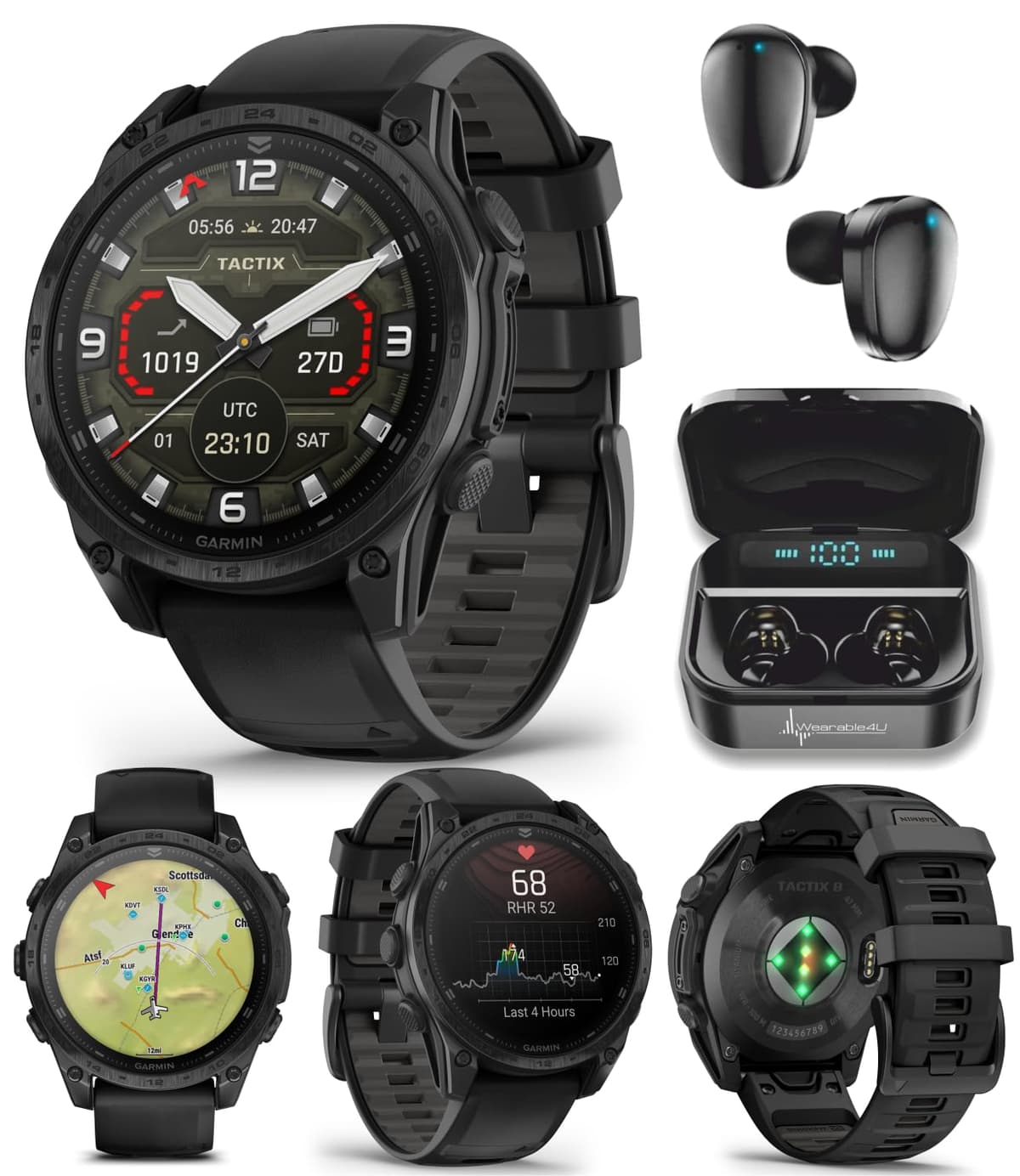 Wearable4U Garmin Tactix 8 47mm AMOLED - Smartwatch táctico con Earbuds TWS X7