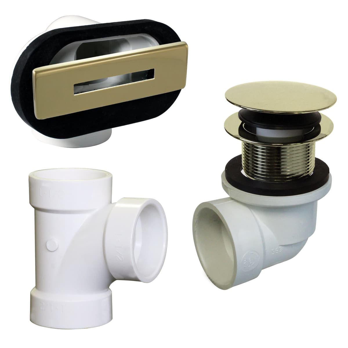 Westbrass D560RK-20-01 SCH. 40 PVC 1-1/2" Rosca Gruesa Tapón de Drenaje para Bañera con Empaque Plomero Tip-Toe, Plato de Desbordamiento Lineal, Tee y Codos, Latón Pulido (Paquete de 20)