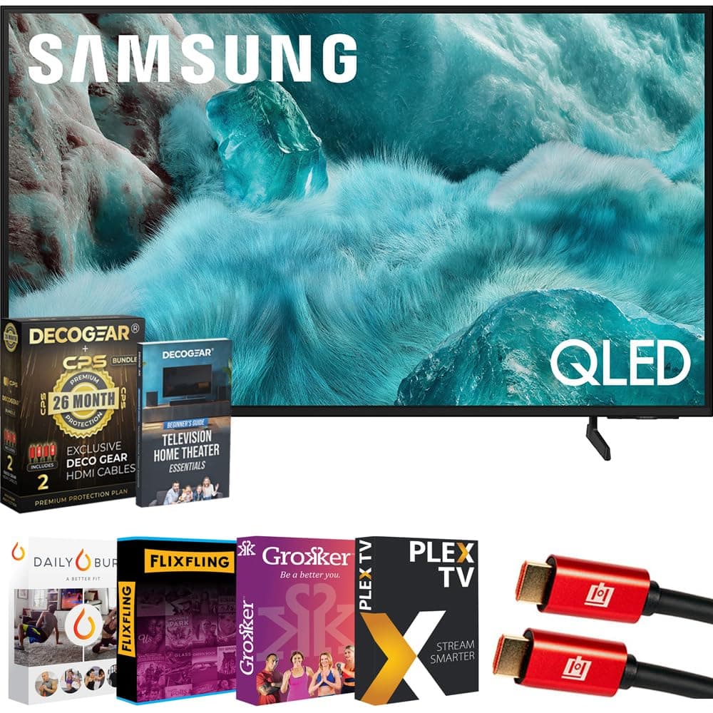 Samsung TV QLED 50" Q7F 4K (2025) Vision AI, Quantum HDR | Exclusivo CPS Protección 26 Meses, 2 Cables HDMI, Streaming de Películas Premiere y Guía Completa para Principiantes de Home Theater con Equipamiento Deco E1SAMQN50Q7F