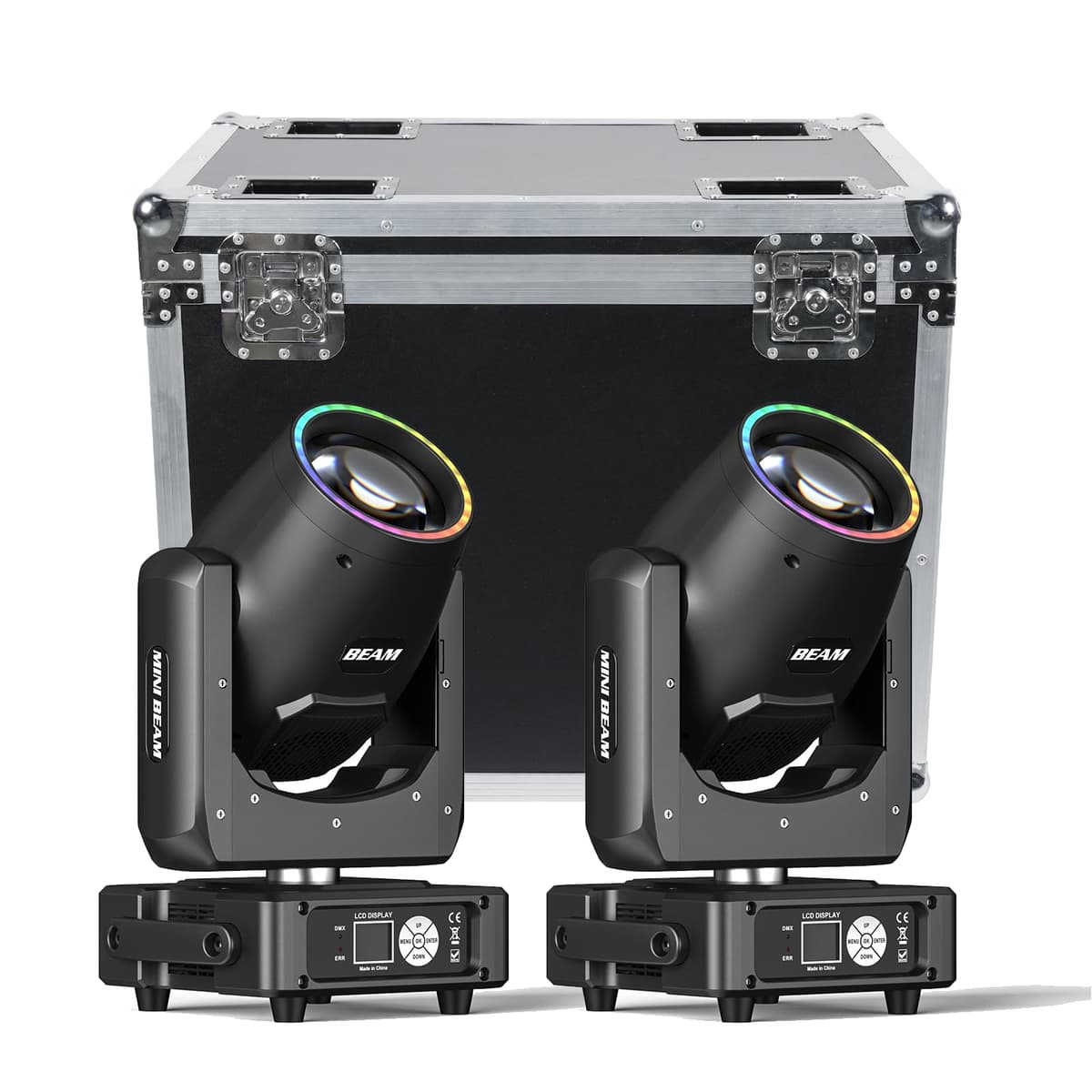 Xelletye 230W 7R Moving Head Beam con Flight Case - 14 gobos, 14 colores, prisma 48 caras, 2.3° ángulo de haz, 18CH DMX512 ZQ02357