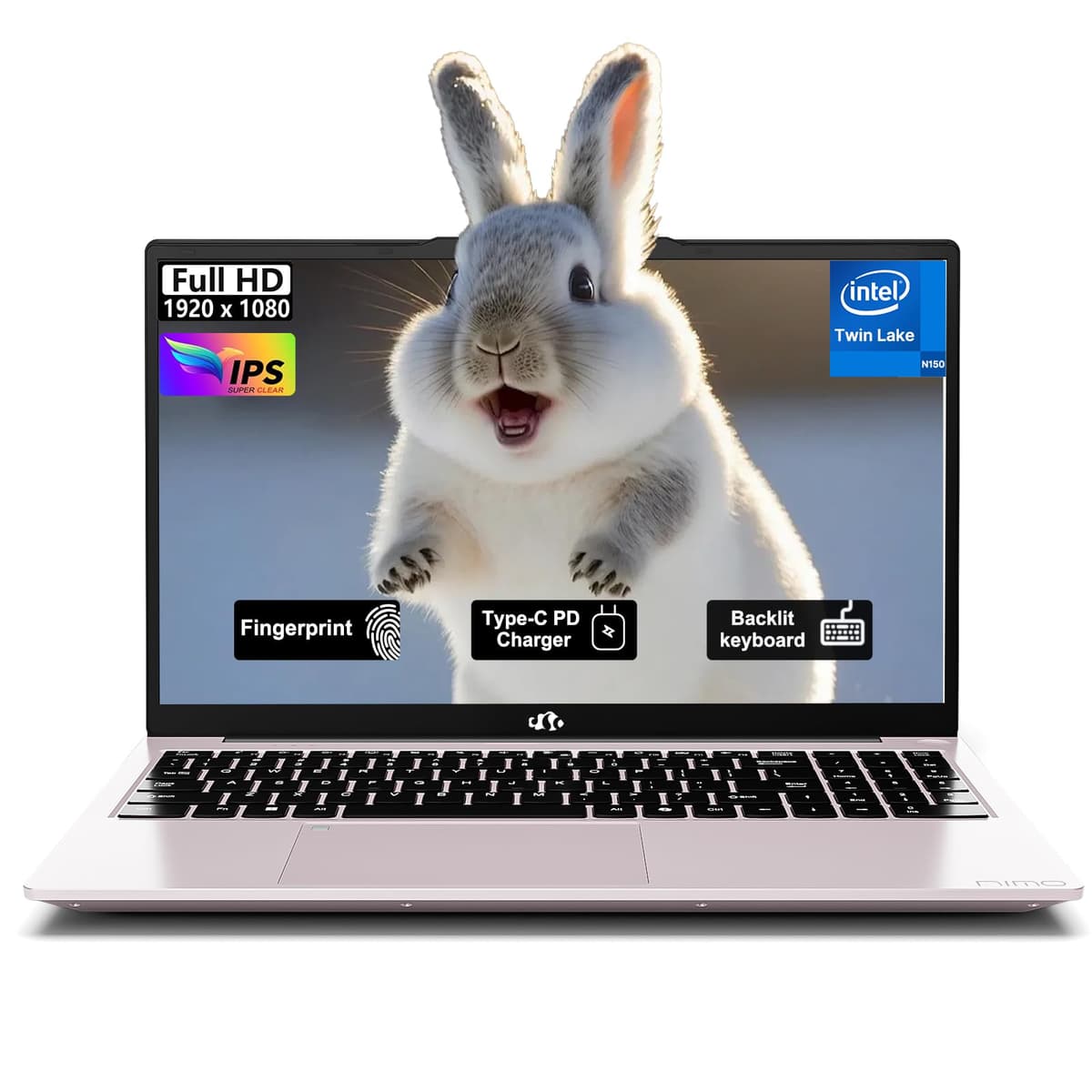 NIMO Laptop 15.6" FHD, Intel Pentium N150, 16GB RAM 1TB SSD (Mejor que i3-1115G4, 4 núcleos hasta 3.6GHz), Teclado retroiluminado, 65W GaN Type-C con lector de huellas, para hogar, estudiantes y negocios NIMO N157