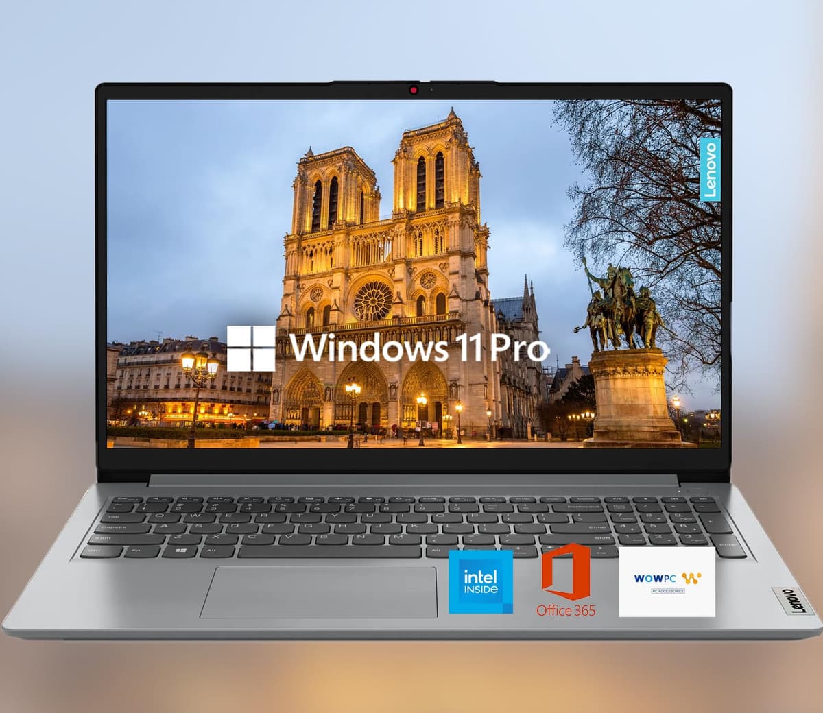Lenovo 15.6" HD IdeaPad pantalla antirreflejo con 1 año de Microsoft 365, SSD 640GB, 12GB RAM, Windows 11 Pro, WiFi 6, HDMI, USB-C, procesador Intel, lector de tarjetas SD, hasta 9.5 horas de batería, con WOWPC USB