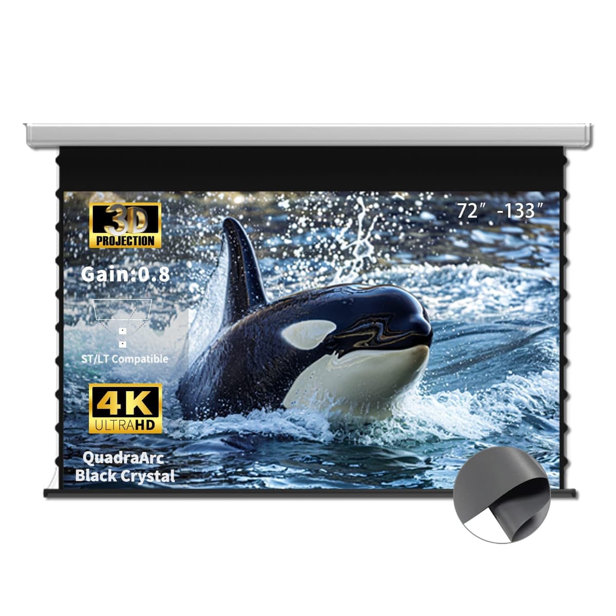 WUPRO Pantalla de proyección motorizada ALR QuadraArc Black Crystal 4K 100" para pared/techo