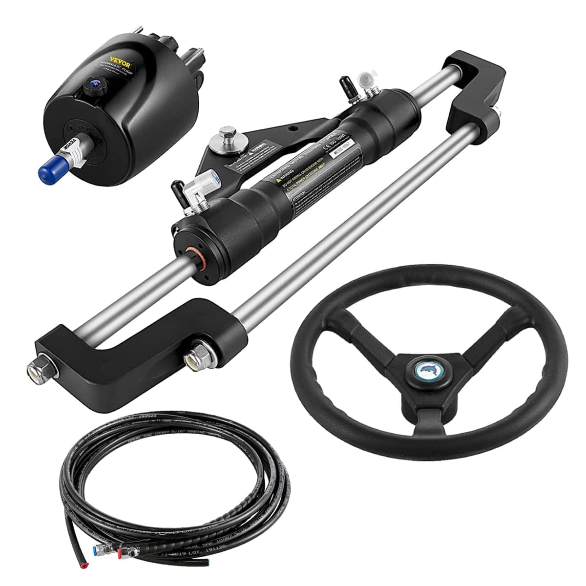VEVOR Kit de dirección hidráulica para fuera de borda 300HP, bomba de timón, manguera nylon 22 ft, volante 13.5" Outboard Steering 22