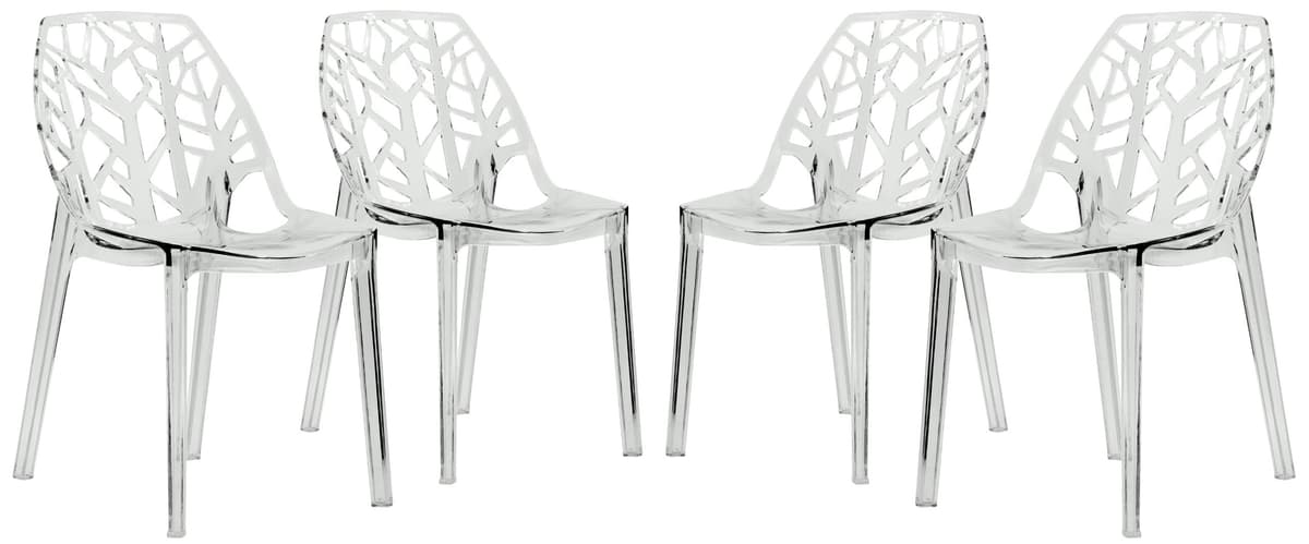 LeisureMod Cornelia Silla apilable transparente - Set de 4, diseño árbol moderno C18CL4