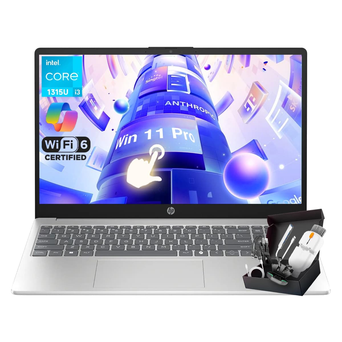 HP 2025 Actualizada Laptop de 15.6" con Pantalla Táctil, Intel i3-1315U, 64 GB RAM 2 TB SSD, Windows 11 Pro, Wi-Fi 6, Tecla Copilot, Pantalla Antirreflejo, para Negocios y Escuela, Kit de Accesorios SXK HP 15.6 Inch Laptop