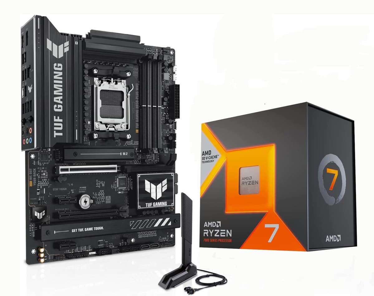 MICRO CENTER Procesador AMD Ryzen 7 7800X3D con Placa Madre ASUS TUF Gaming B850-PLUS WiFi AM5 ATX (DDR5, PCIe 5.0,3x M.2, Wi-Fi 7, USB 20 Gbps Tipo-C) 7800X3DATUFGAMB850PL