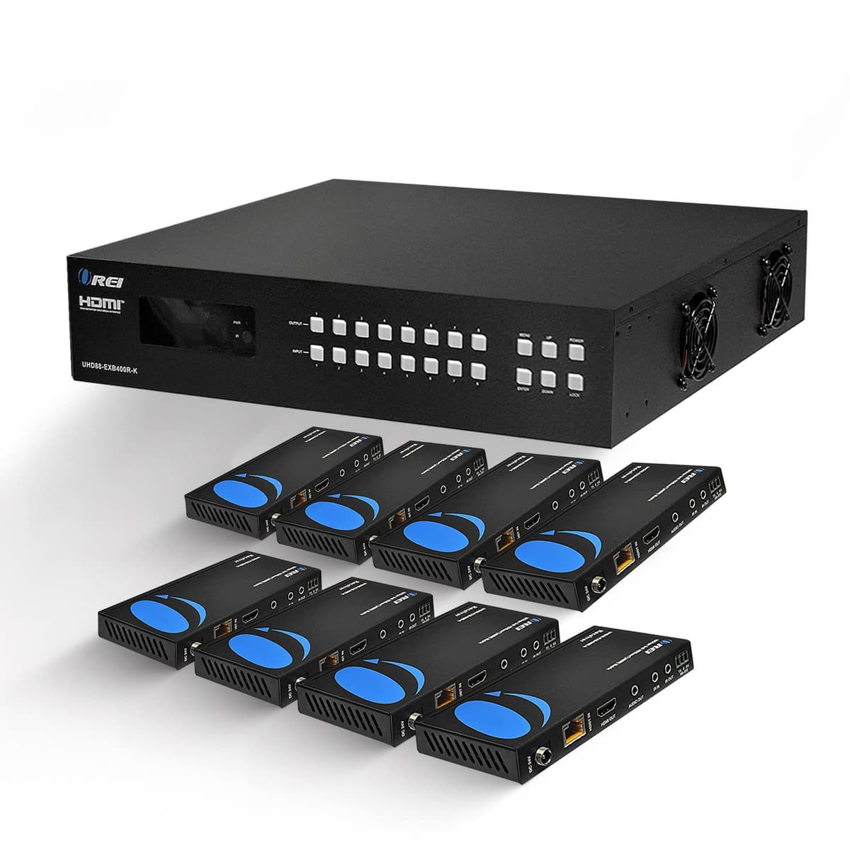 OREI Matrix HDMI 8x8 4K HDBaseT con 8 receptores y loop out UHD88-EXB400R-K