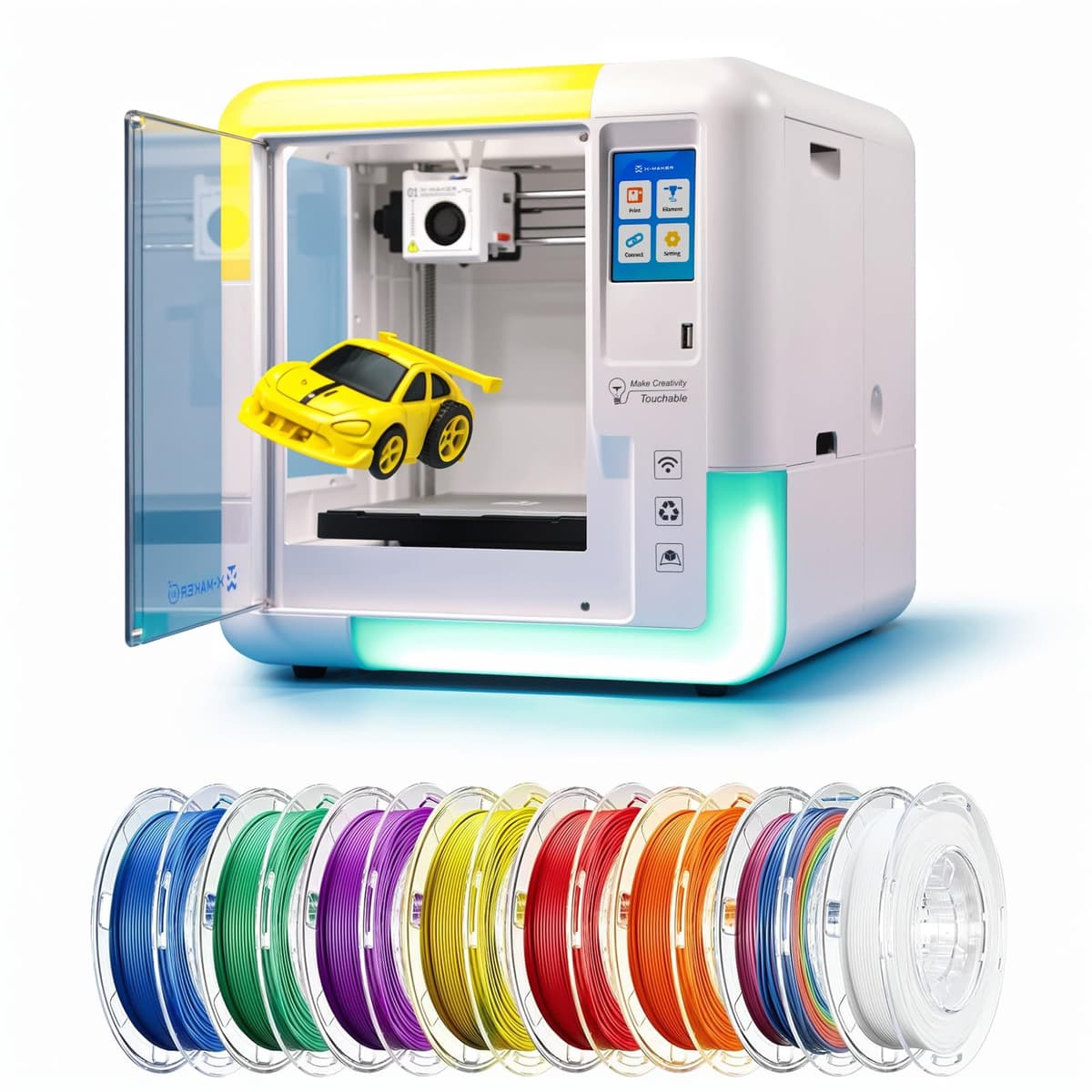 AOSEED X-MAKER AI+ 3D Printer para Niños y Principiantes Fully Assembled AI Doodle Auto Leveling 8 PLA Filaments