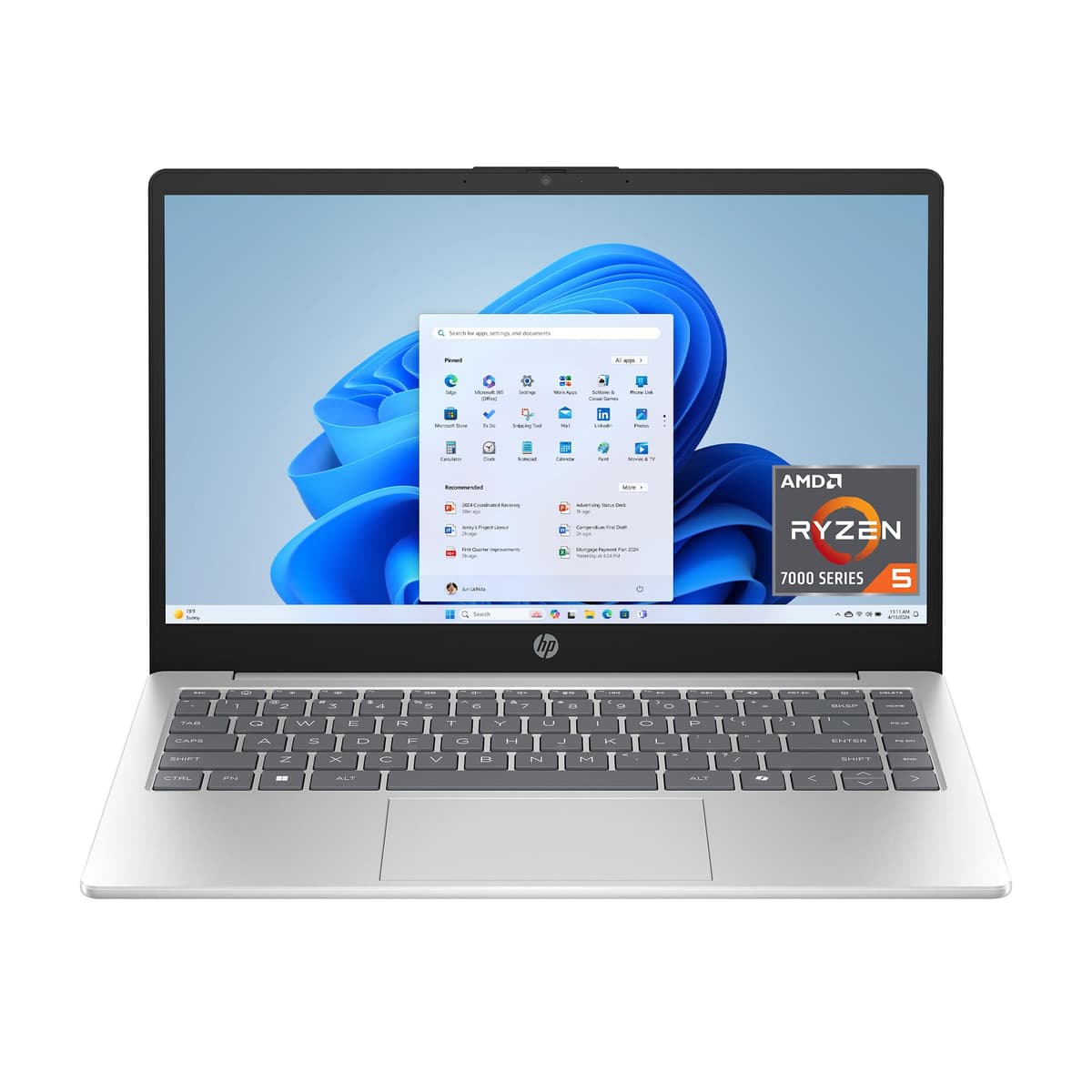 HP Laptop de 14 pulgadas, pantalla táctil HD, AMD Ryzen 5 7520U, 8 GB RAM, 512 GB SSD, gráficos AMD Radeon, Windows 11 Home, Natural Silver, 14-em0499nr B8QE1UA#ABA