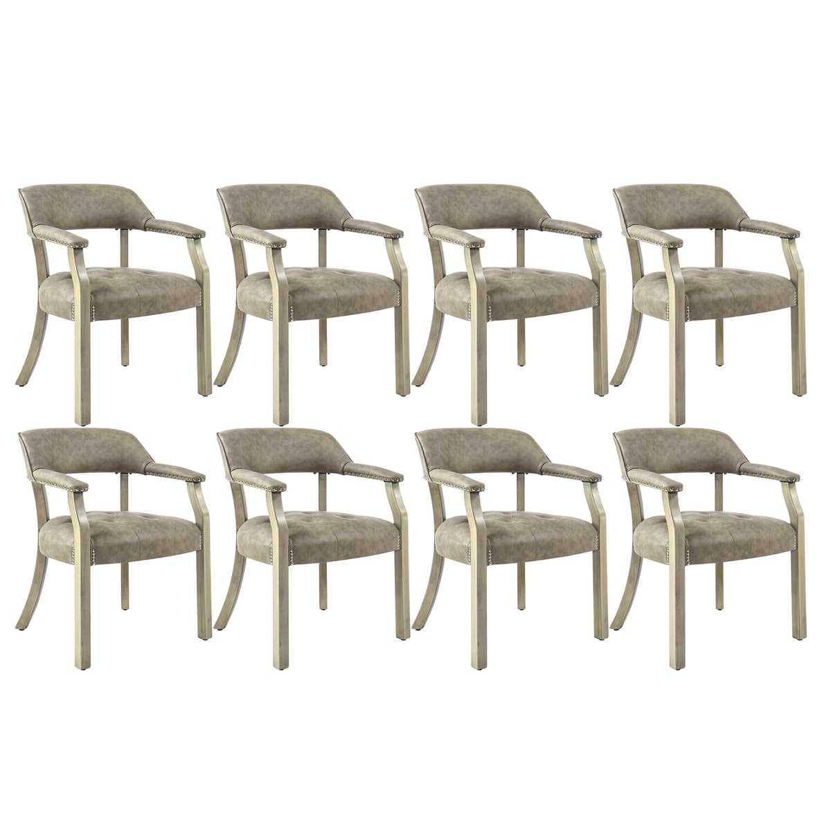 LEEMTORIG Set de 8 sillas de comedor faux leather con brazos, respaldo de apoyo, patas de madera, color gris claro CY-NX173-UA LEECY-NX173-UA08