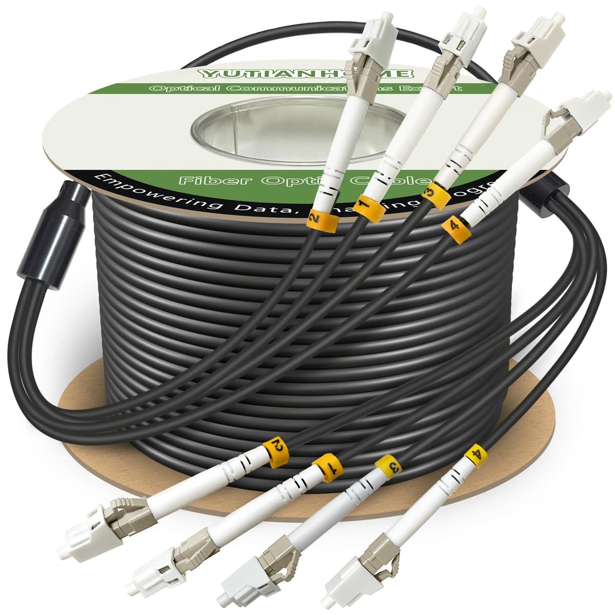 YUTIANHOME cable patch de fibra óptica blindado para exterior 200 metros 4 hilos OM3 multimodo TPU LC a LC, enterrado directo 4 fibras 10Gb dúplex 50/125µm LC-LC 4 fibras YT-LC-OM3-4C-200m