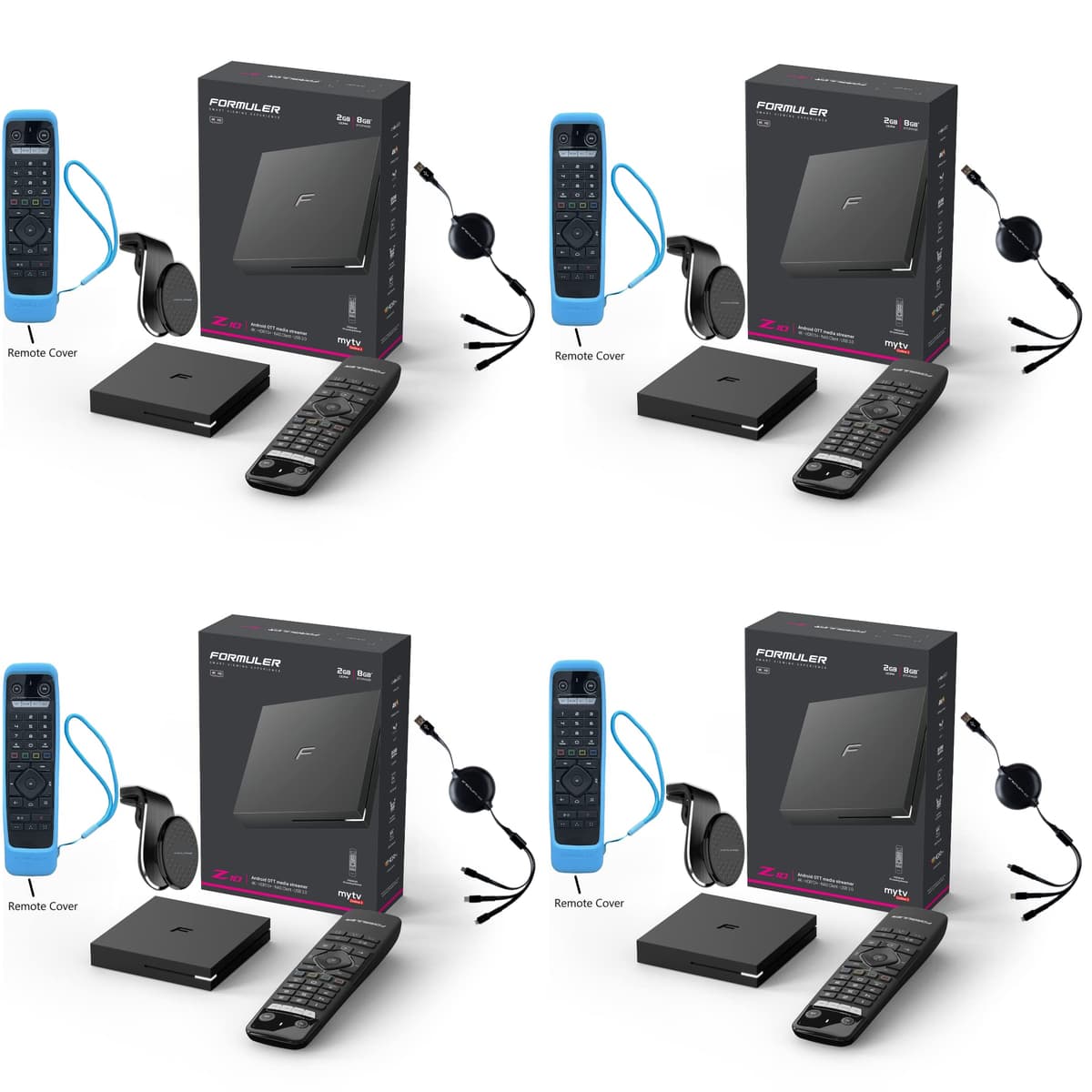 Formuler Z10 Android 10 Doble Banda 5G LAN 2GB RAM 8GB ROM 4K |Soporte Magnético para Auto de Regalo |Funda de Silicona para Control Remota de Regalo |Cargador 3 en 1 (Paquete de 4)