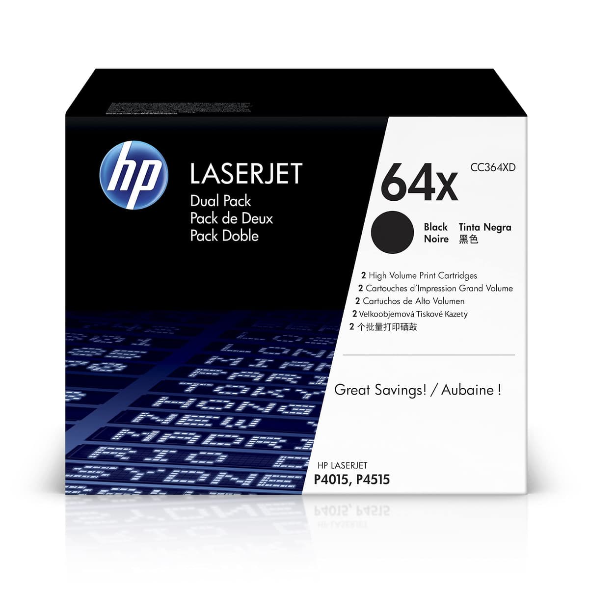 HP Original 64X Cartuchos de tóner negros de alto rendimiento (paquete de 2) | Compatible con LaserJet P4015, P4515 Series | CC364XD