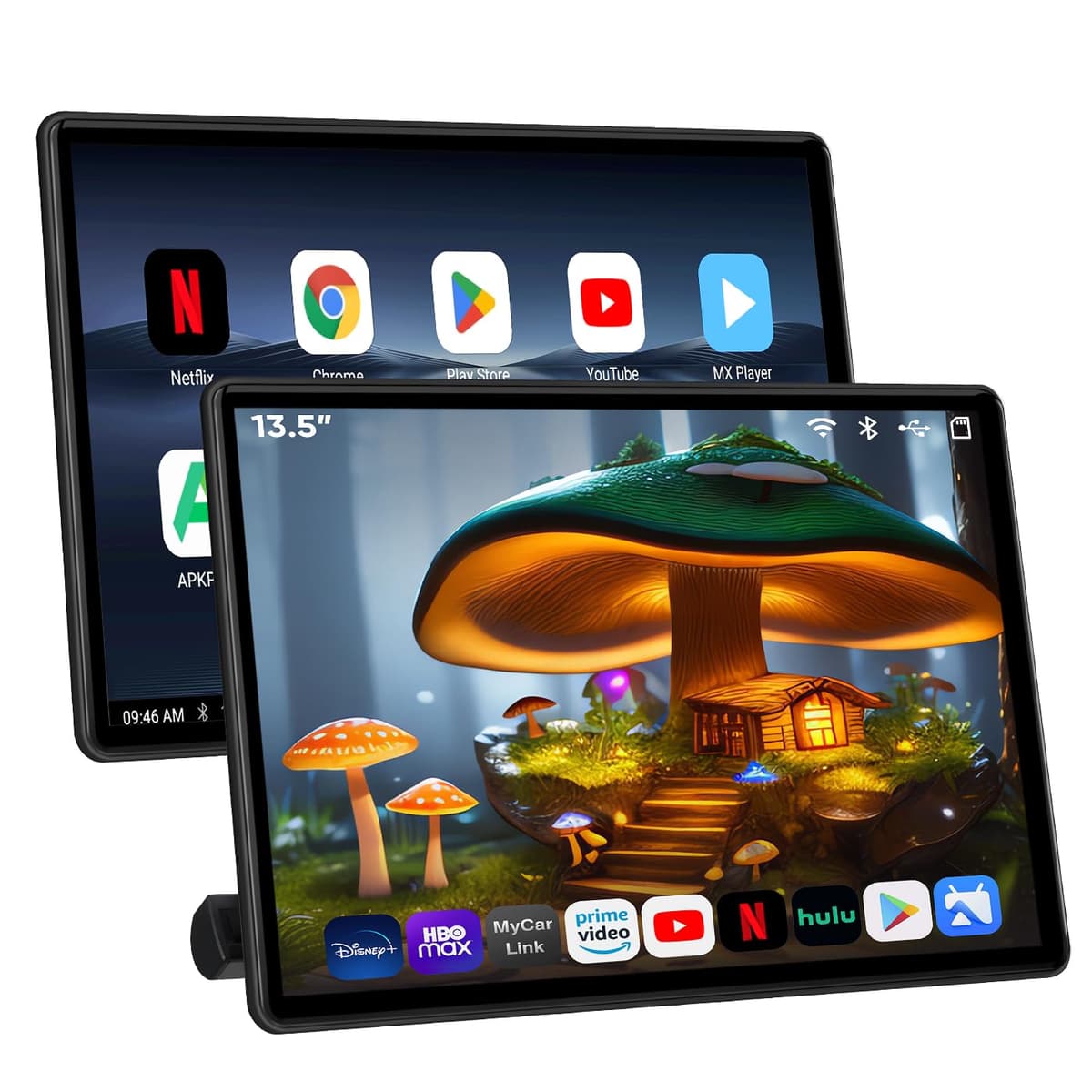 AINAVI Pantalla para reposacabezas de coche 13.5" Android 13, pantalla táctil para asiento trasero con duplicación de teléfono, HDMI, sincronización de pantalla, WiFi, ranura SD, reproductor multimedia USB (4 GB RAM + 64 GB ROM (2 piezas)) Headrest1350-3568