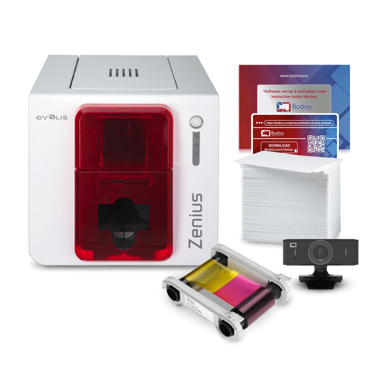 Bodno Evolis Zenius Impresora de ID (una cara) + Kit de suministros Bronze Zenius Bronze used