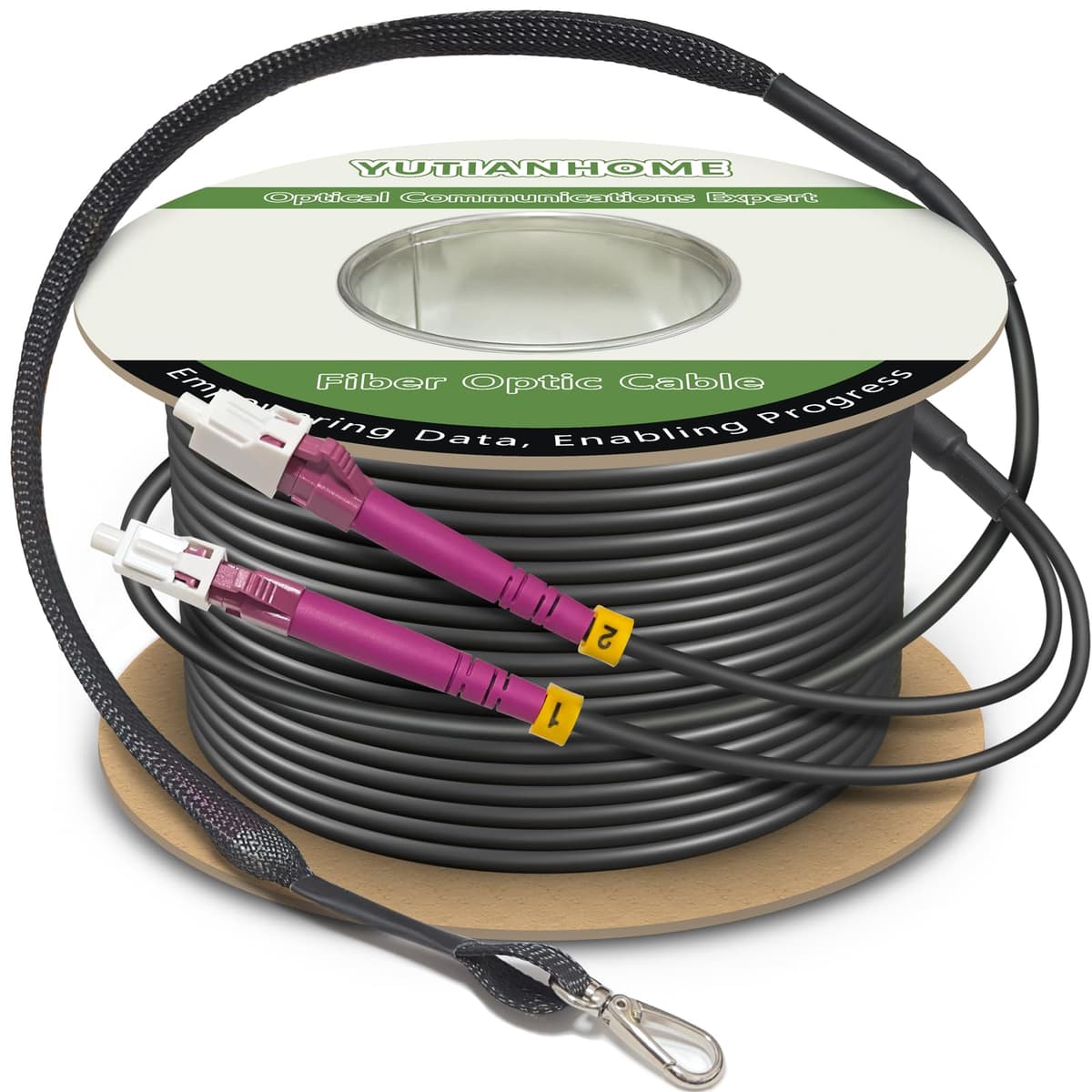 YUTIANHOME Cable de parcheado blindado exterior de fibra óptica TPU industrial OM4 1000ft/300m OD-5mm LC a LC dúplex multimodo 10Gb MMF 50/125 OM4 LC-LC con kit de ojete de tracción instalado en un extremo YT-LC-OM4-2core-300m