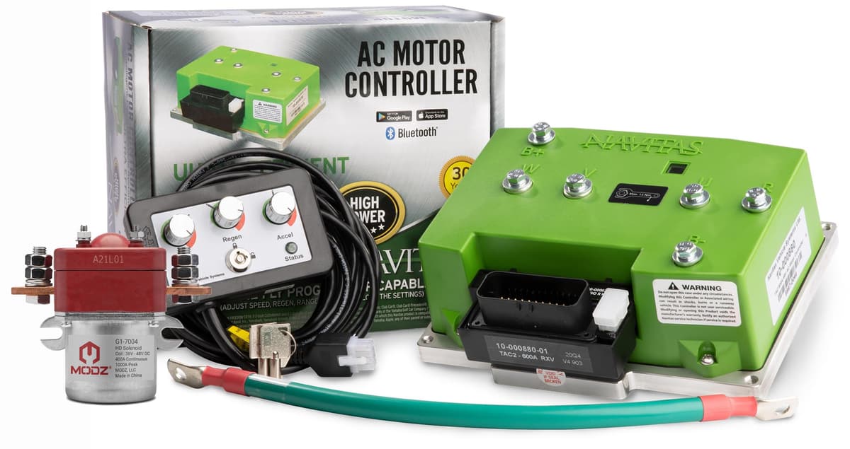Controlador AC Navitas 600A para EZGO RXV con programador On-The-Fly y solenoide MODZ (Curtis) 10-000881-01+G1-7004