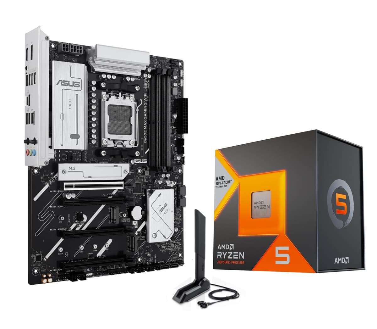 MICRO CENTER Paquete CPU AMD Ryzen 5 7600X3D con placa madre ASUS B650E MAX Gaming WiFi AM5 ATX (DDR5, PCIe 5.0,3x M.2, Wi-Fi 6E) 7600X3DB65EMAXGMWF