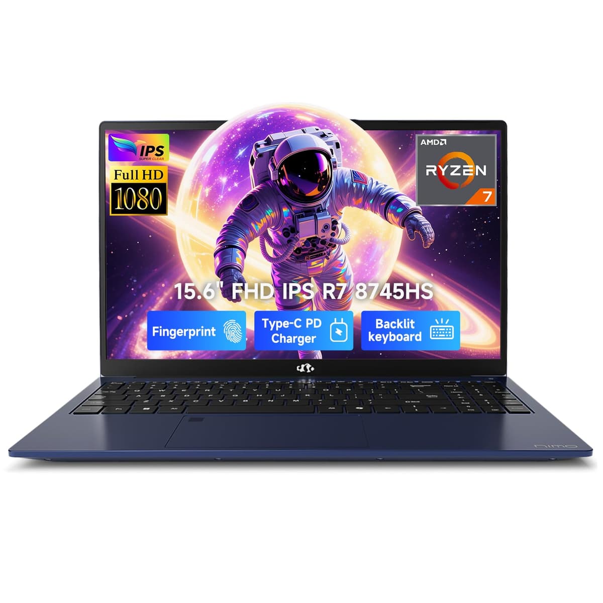 NIMO Laptop Gamer 15.6" FHD IPS, AMD Ryzen 7 8745HS 16GB DDR5 RAM 512GB SSD (8C/16H, hasta 4.9GHz) Gráficos Radeon 780M Computadora para Negocios con USB-C Tipo C 100W Teclado Retroiluminado, Huella dactilar USB-C 4.0 ARN79