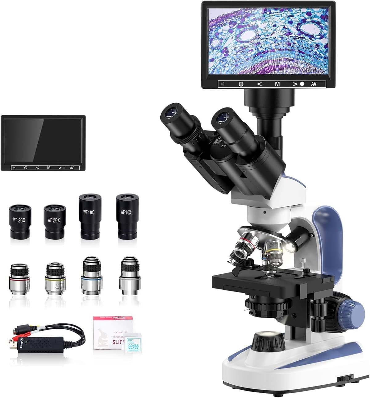 Vitano Lab VT-1 Microscopio trinocular compuesto 40X-2500X con pantalla 7" y cámara 5MP