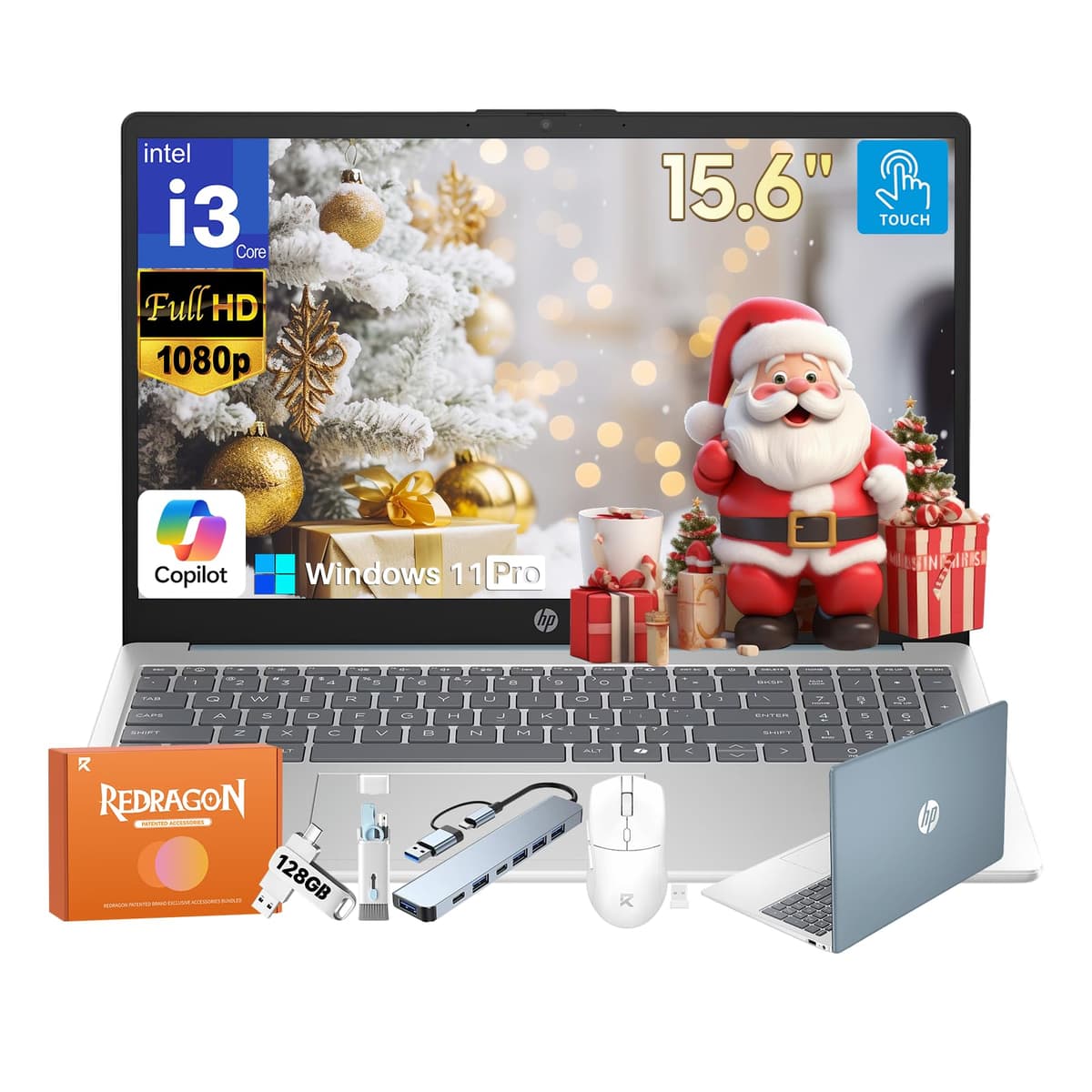 HP 15.6 táctil, Windows 11 Pro, Copilot AI, 32 GB RAM, 1 TB SSD, Intel i3-N305 de 8 núcleos, 15.6" FHD (1920 x 1080) antirreflejo táctil, Wi-Fi 6, larga duración de batería, accesorios REDRAGON HP Laptop