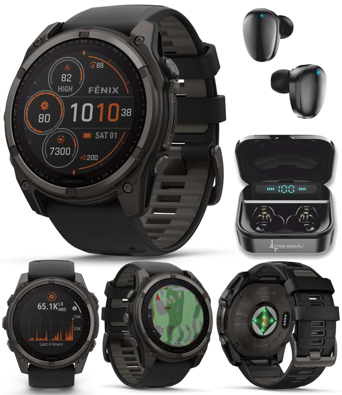 Wearable4U Garmin Fenix 8 51 mm Solar Sapphire Carbon Gray DLC Titanium con Earbuds Black TWS X7