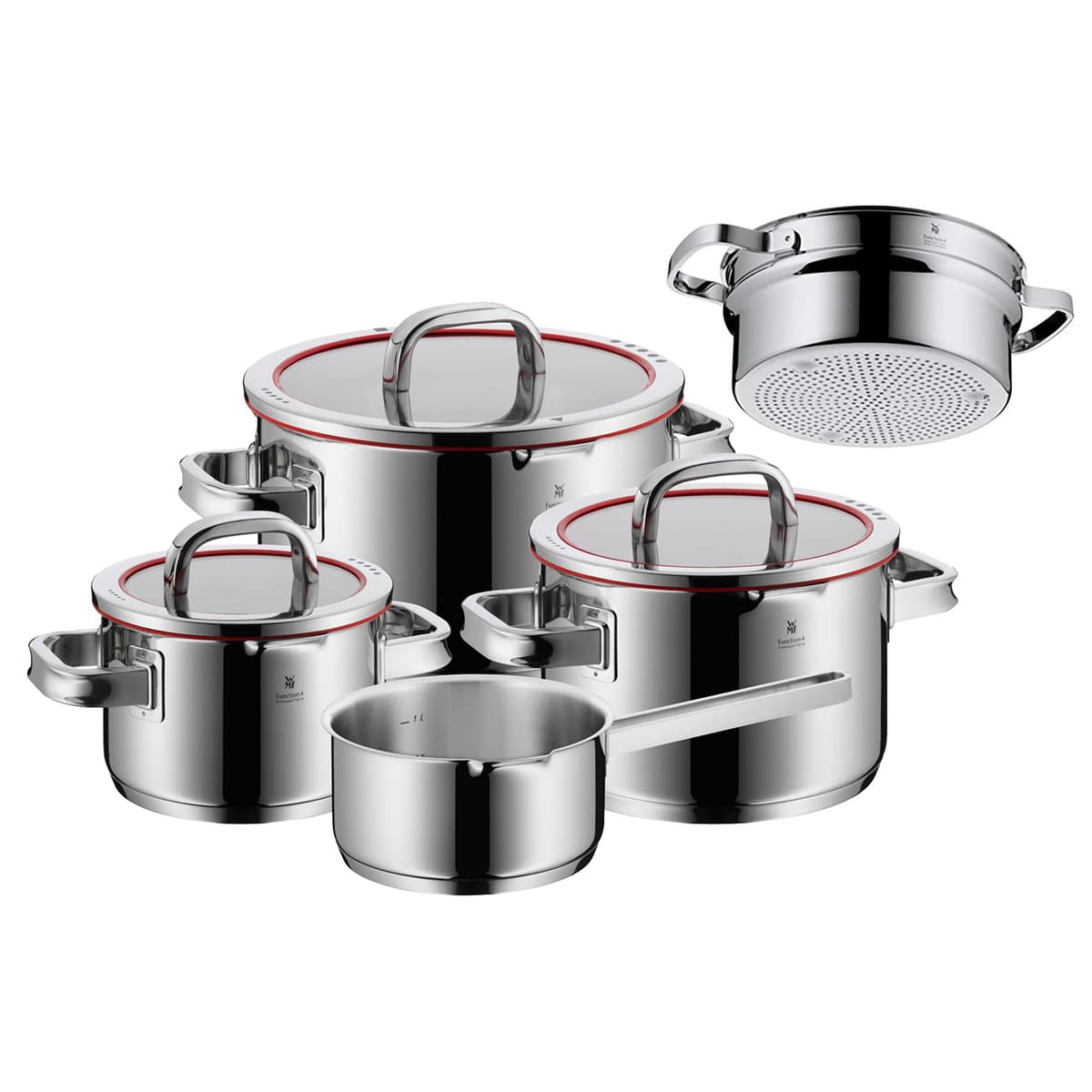 WMF 760066380 Juego de utensilios de cocina Function 4 con inserto para vapor, acero inoxidable, transparente, 20 cm, 5 unidades