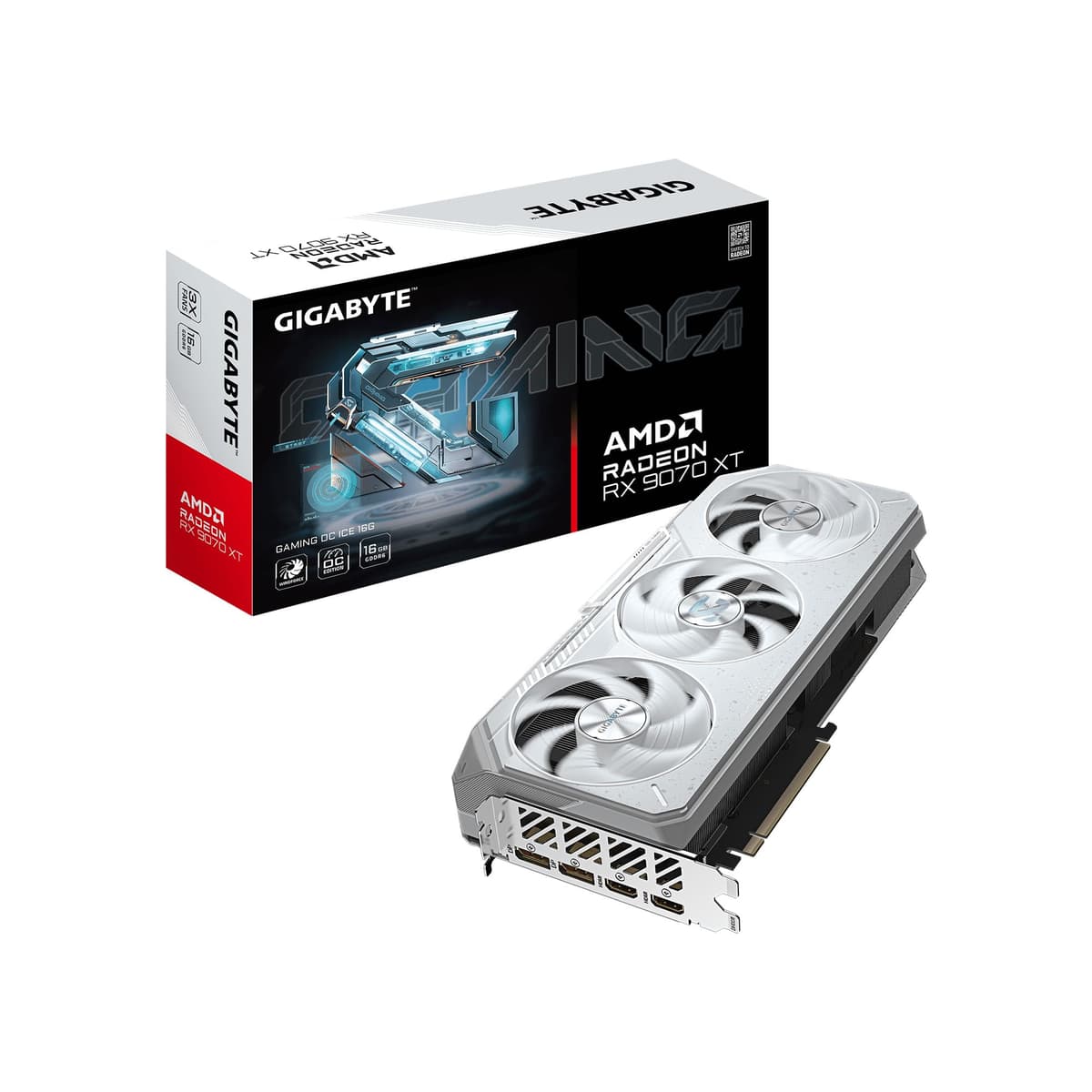 GIGABYTE Radeon RX 9070 XT Gaming OC ICE 16G Tarjeta Gráfica (16GB GDDR6,512-bit, PCIe 5.0, HDMI/DP 2.1, 2.7 ranuras, Ventilador Hawk, Gel Térmico de Grado Servidor, Estructura Reforzada) GV-R907XGAMINGOCICE-16GD