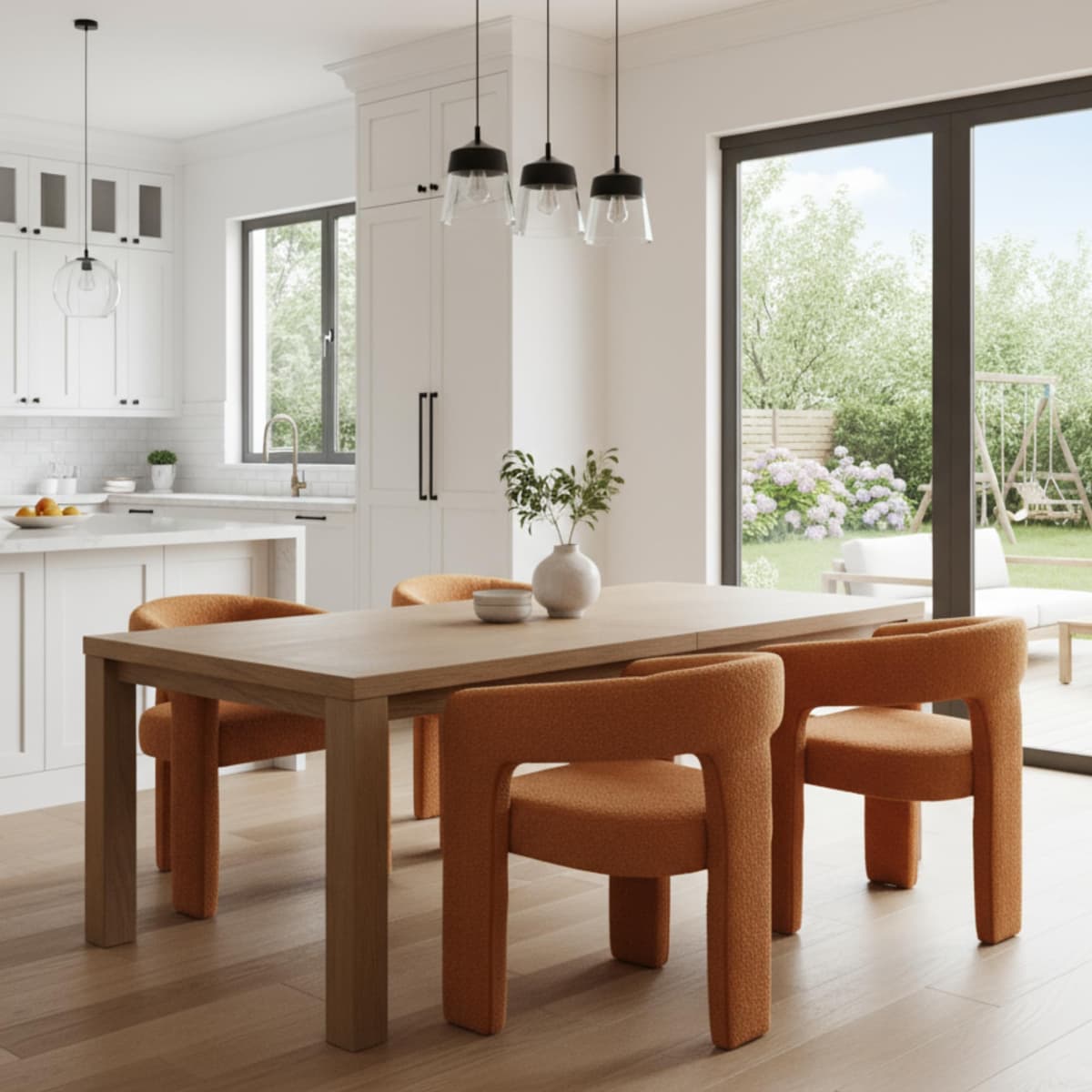 Hyfirm Silla Barrel Sherpa quemado juego de 4 - Silla acolchada moderna con brazos preensamblada para comedor y hogar 5101