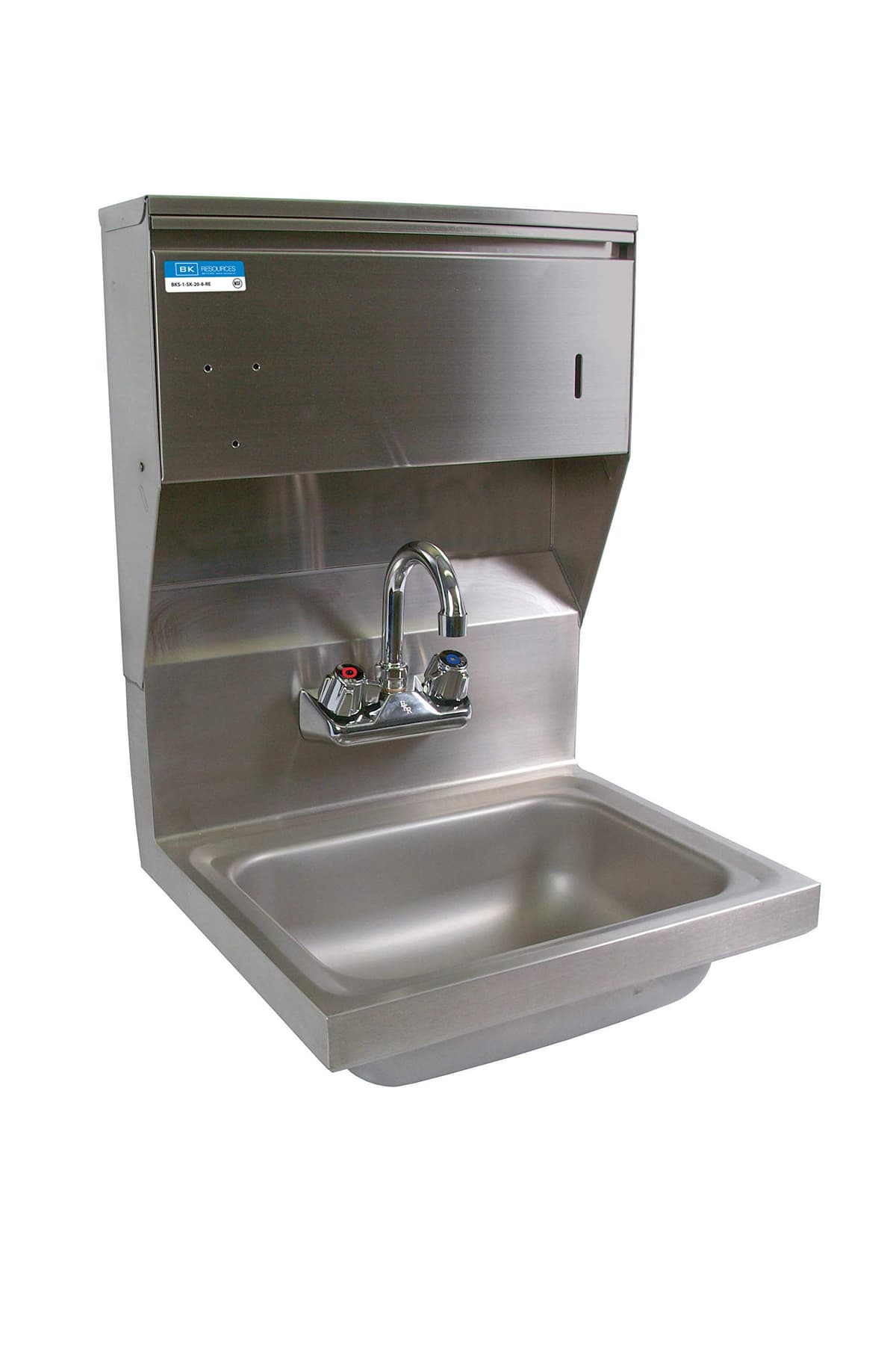 BK Resources Lavamanos mural de acero inoxidable con grifo gooseneck y dispensador de toallas 13-3/4"W BKHS-W-1410-4D-TD-PG