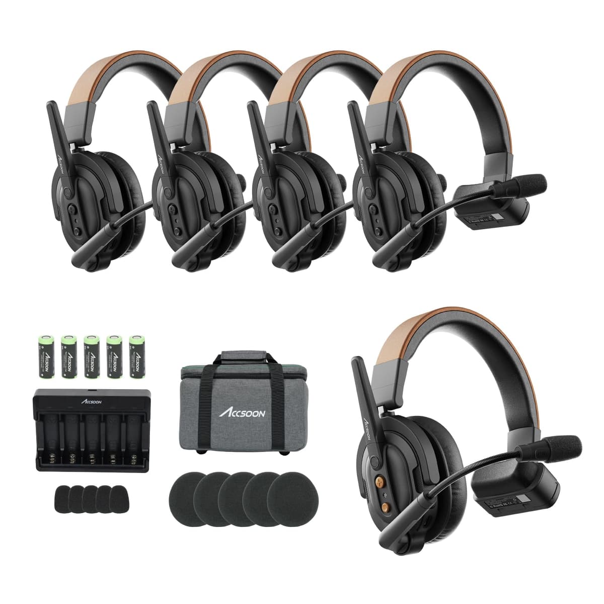 Accsoon Como SE Sistema de Intercomunicador Inalámbrico para Auriculares Full-Duplex 2.4GHz Alcance 1312 ft 30H, Comunicación en Equipo de 5 Personas con Cancelación de Ruido para Filmación (1 Host 4 Remotos) MIC03