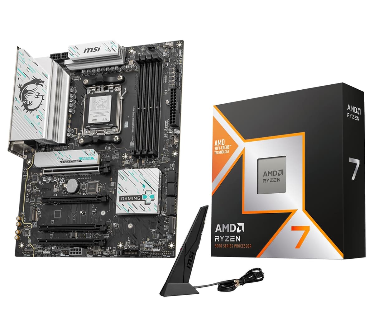 MICRO CENTER Procesador AMD Ryzen 7 9800X3D con Placa Madre MSI B850 Gaming Plus WiFi (ATX, AM5, DDR5, PCIe 5.0, M.2 Gen5, Wi-Fi 7, LAN 5G) 9800X3DB850GAMPLWF