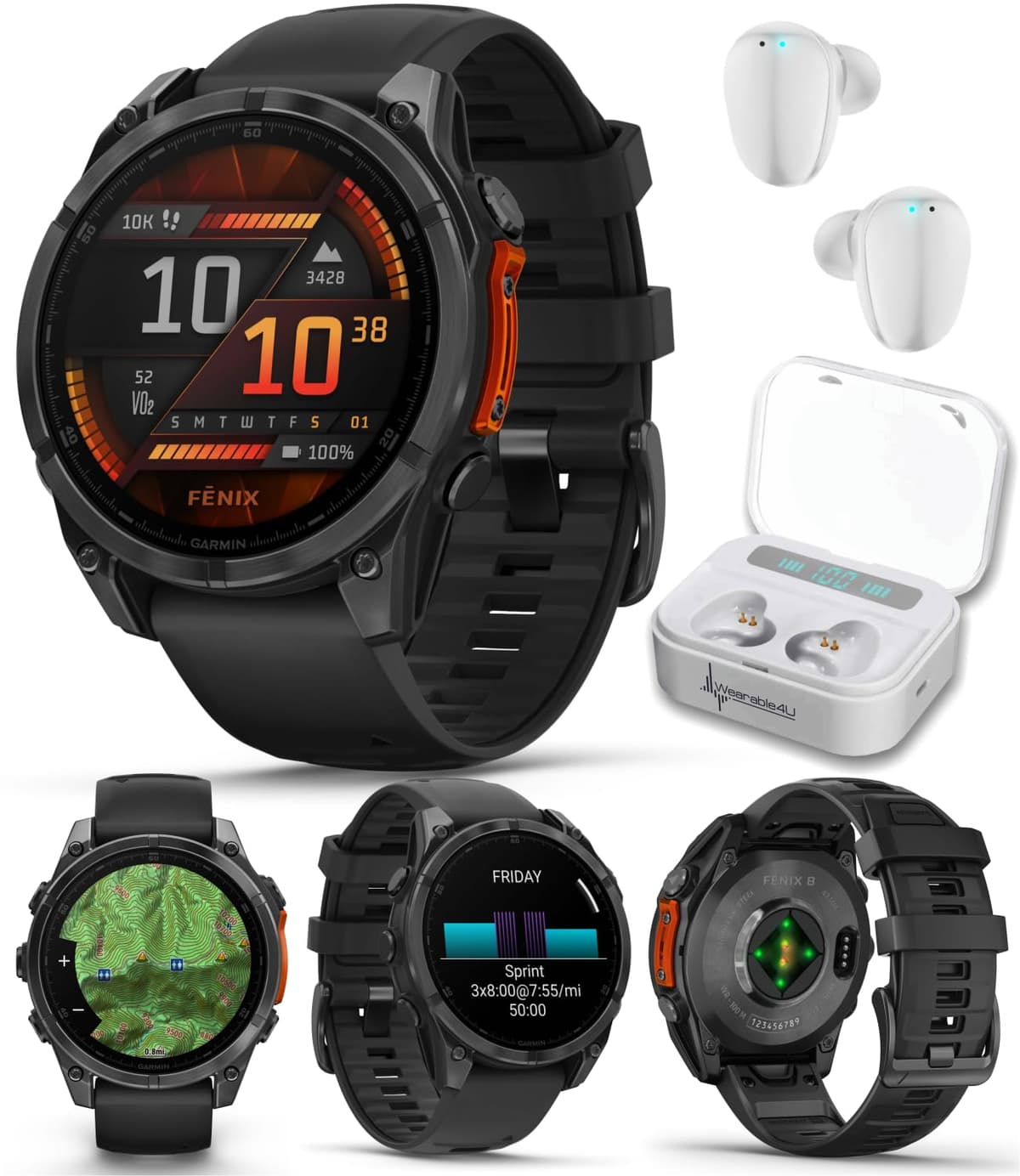 Wearable4U Garmin Fenix 8 47 mm AMOLED Multisport GPS Smartwatch Slate Gray + Earbuds Blancos TWS X7-1