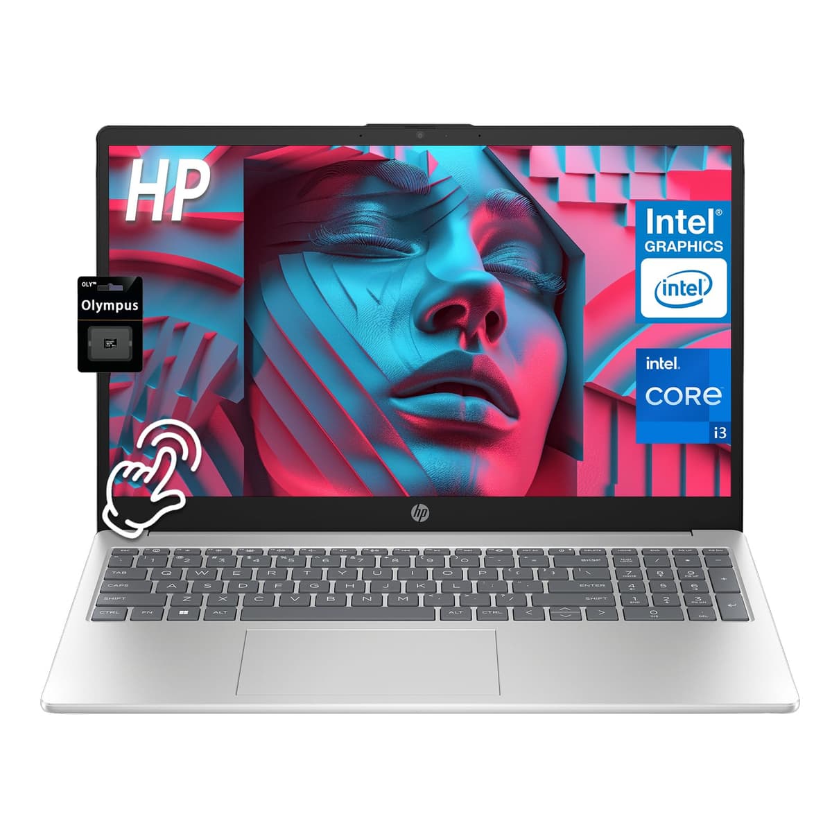 HP Laptop táctil 15,6" HD, Intel Core i3-1315U, 16GB DDR4, 512GB SSD, USB-C/USB-A, HDMI, Cámara con privacidad, Bluetooth, Wi-Fi 6, Windows 11 Pro, Larga duración de batería, Plata natural