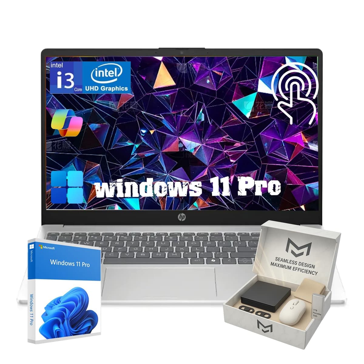 HP Flagship Laptop táctil de 15,6" (2025), Intel Core i3-1315U de 13ª generación (hasta 4,5 GHz), Intel UHD Graphics, antirreflejo, Windows 11 Pro, AI Copilot, para negocios y estudiantes, con accesorios, 16 GB RAM, 512 GB SSD HP Laptop