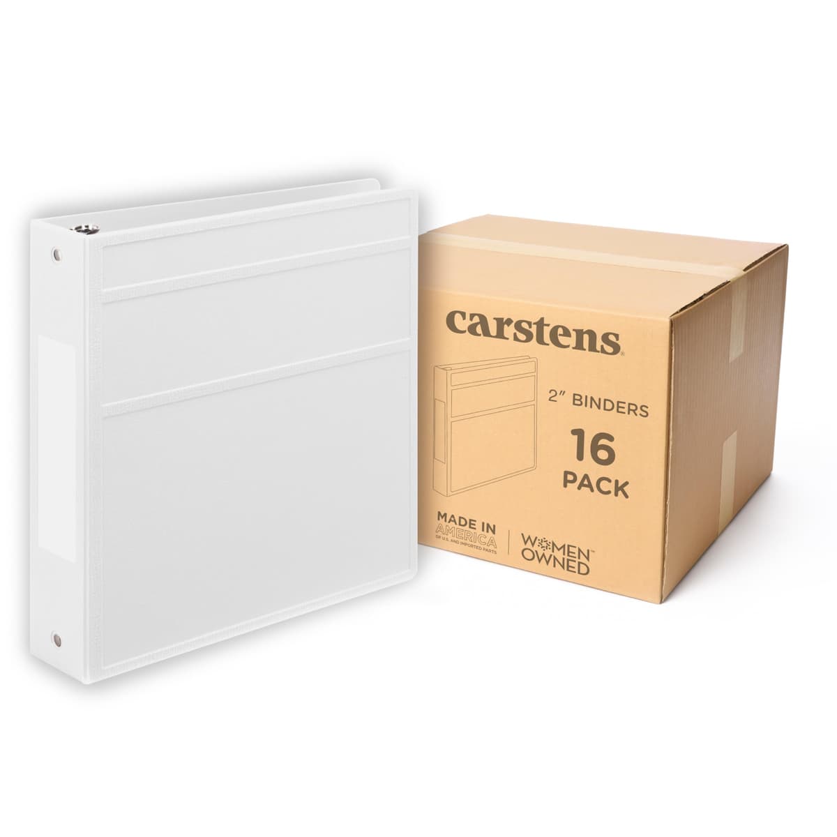 Carstens Archivador 3 anillas 2" resistente - Blanco, tapa impermeable, sin bolsillos, paquete x16 2846-3RCS