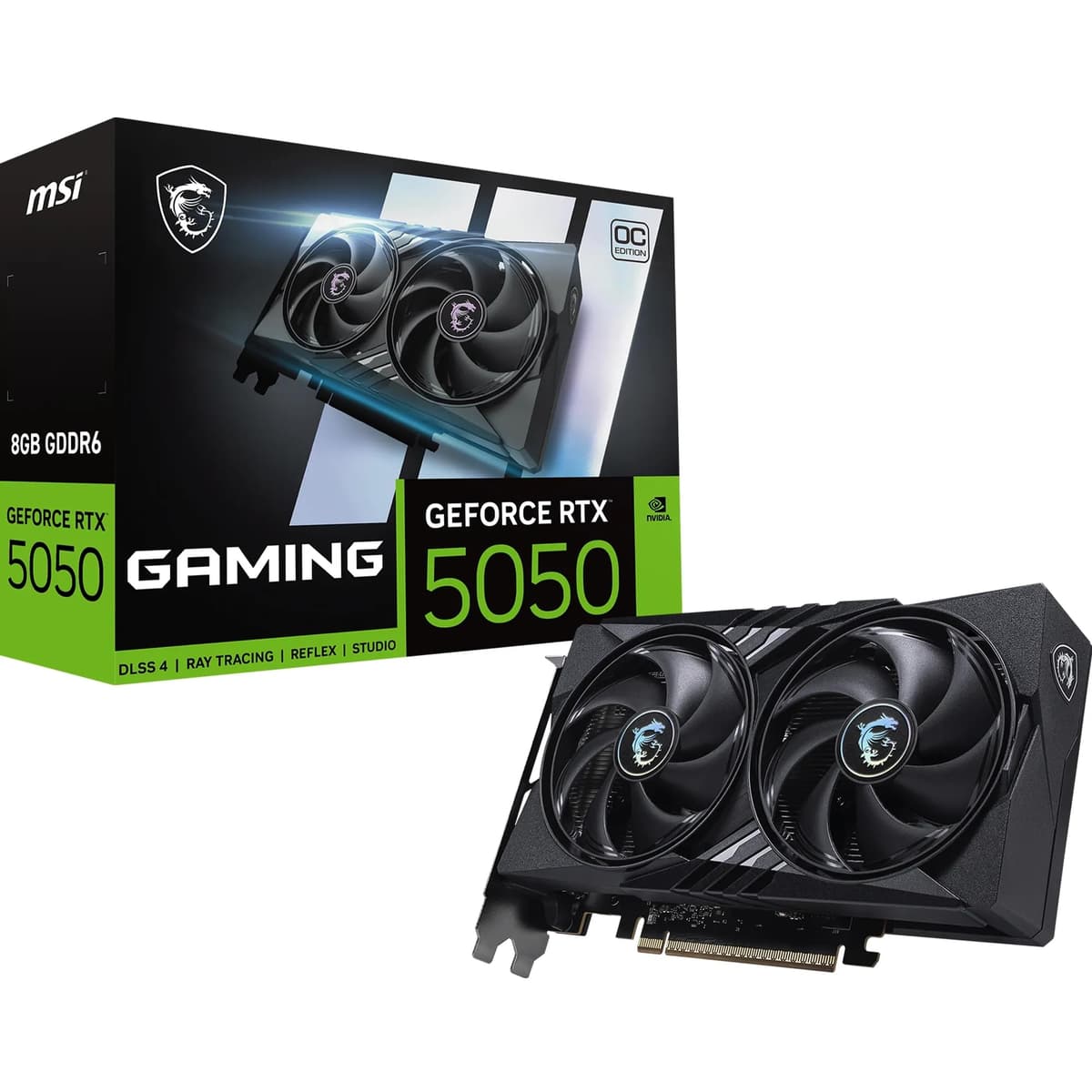 MSI GeForce RTX 5050 8G Gaming OC Tarjeta Gráfica - GPU RTX 5050, 8GB GDDR6 (20Gbps/128 bits), PCIe 5.0 - Twin FROZR 10 (2 ventiladores STORMFORCE) - HDMI 2.1b, DisplayPort 2.1b V538-001R