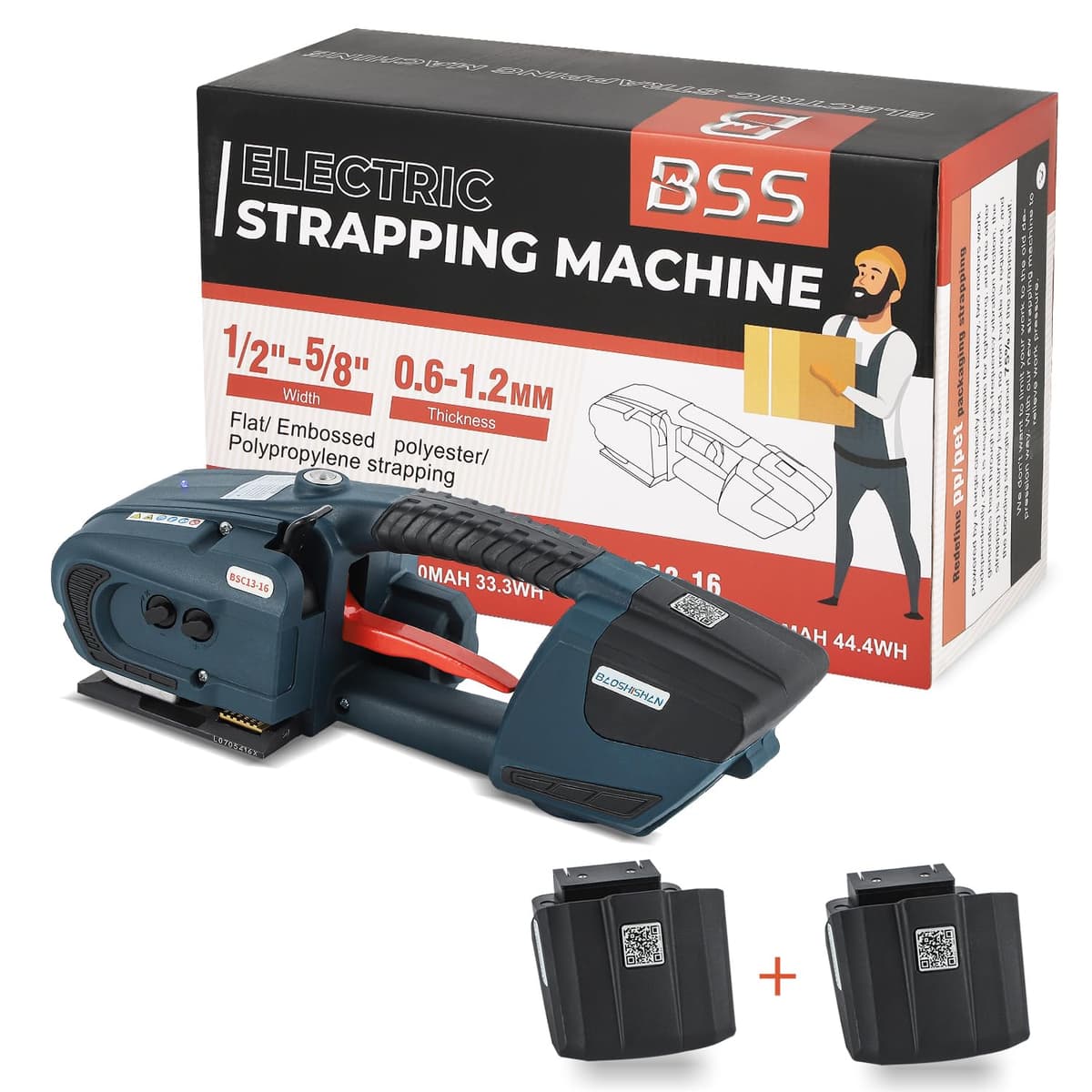 MAQUINA FLEJADORA ELÉCTRICA BAOSHISHAN BATERÍA 4000mAh x2 - HERRAMIENTA AUTOMÁTICA DE FLEJADO PP/PET PARA CAJAS Y PALETES 1/2-5/8 pulg., PARA ALMACÉN O LOGÍSTICA ZQ-861E