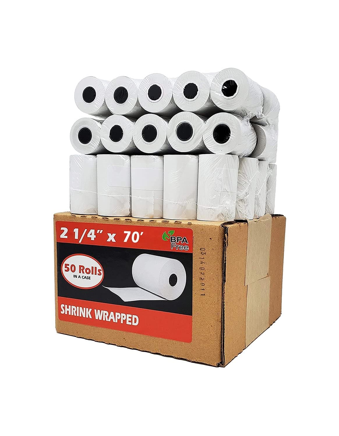 BuyRegisterRolls (2500 Rolls) 2 1/4 x 70 Papel térmico 55 GSM Premium German Paper para terminales BRR